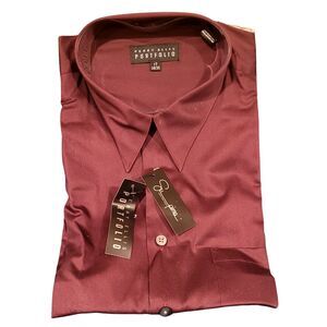 17 Neck 34/35 Perry Ellis Portfolio Red Plum Collar Stays Dress Shirt Burgundy